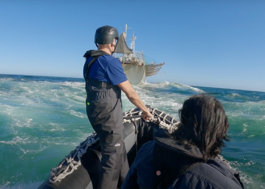 The Outlaw Ocean Project reporting team in action